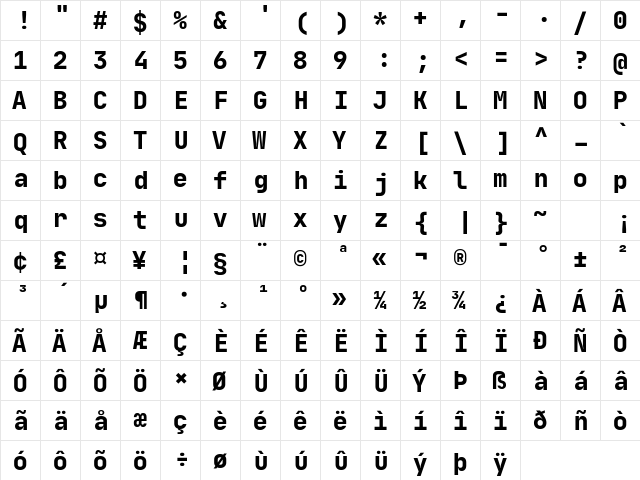 JetBrains Mono ExtraBold  glyph index