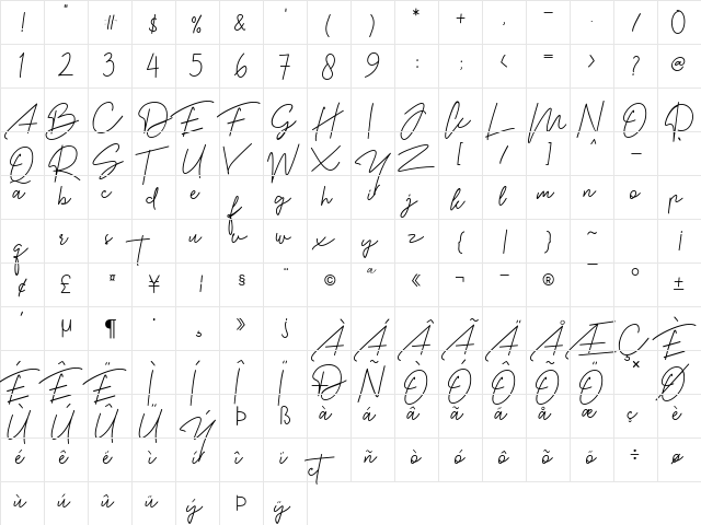 Jalliestha Signature DEMO Regular  glyph index