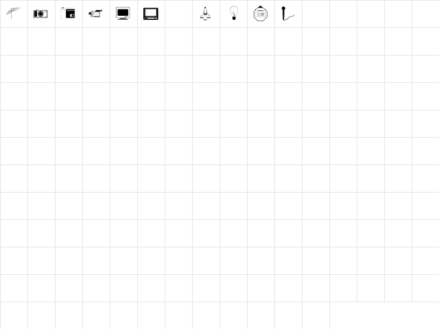 TECHNOL-Normal Regular  glyph index