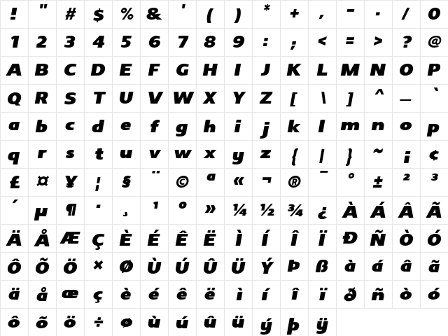 Insolent Italic  glyph index