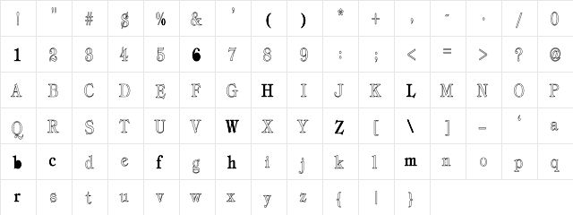 Tiffany-ThinHC Regular  glyph index