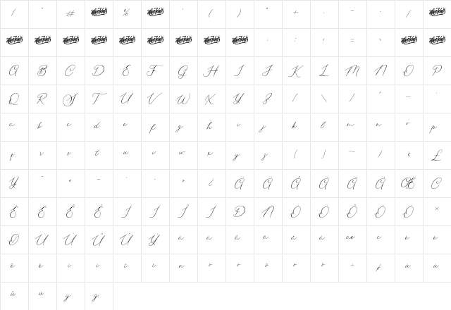 Seathera Regular  glyph index