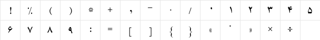 B Zar Regular  glyph index