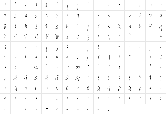 Amethyste Regular  glyph index