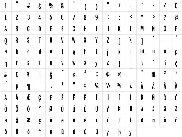 BentonSansExtraComp Medium  glyph index