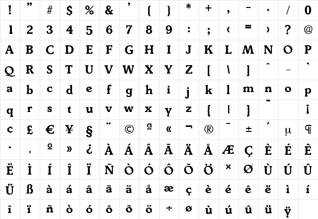 DerringerSerial Bold  glyph index