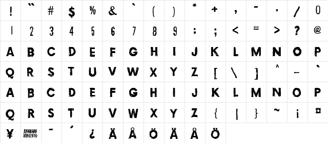 Torture, Dark Regular  glyph index