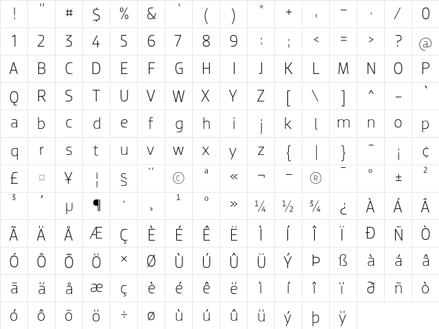 Dobra Light  glyph index