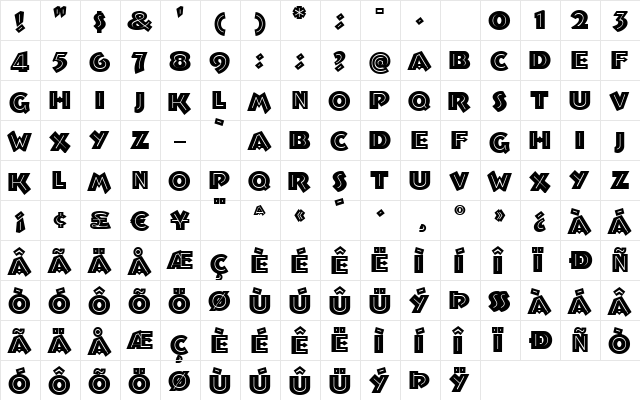 TroglodyteNF Regular  glyph index
