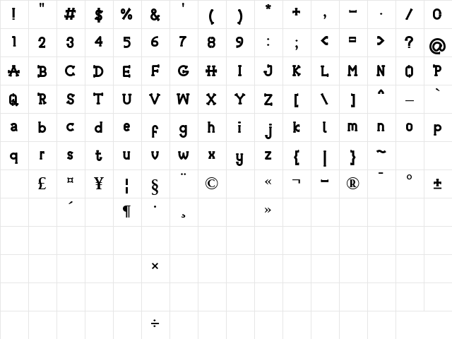 Skelboune Bold  glyph index