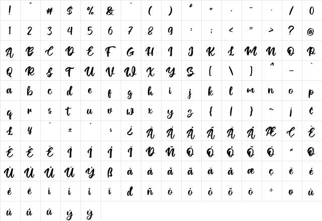 Ontel Regular  glyph index
