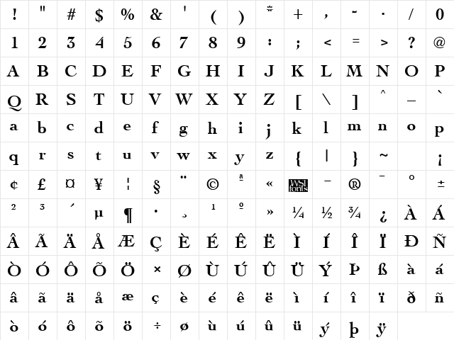 Cocktail Bold  glyph index