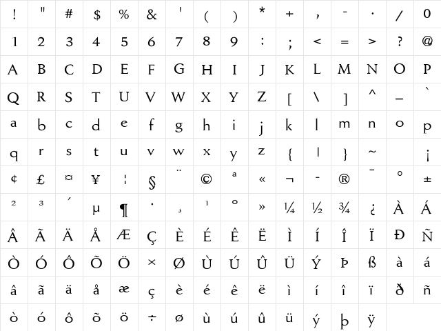 Steinbeck Reg  glyph index