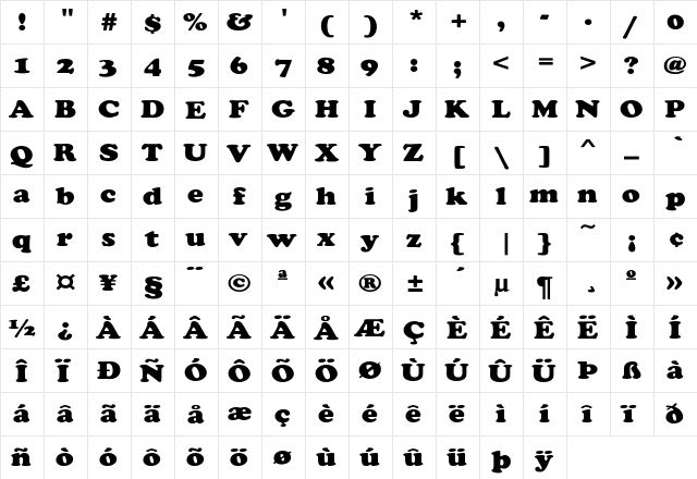 Gooseberry Extra Bold Regular  glyph index