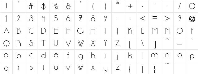 Downtown 1 Regular  glyph index