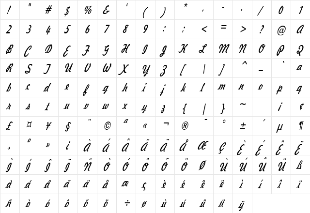 Jott 44 Thin Italic  glyph index