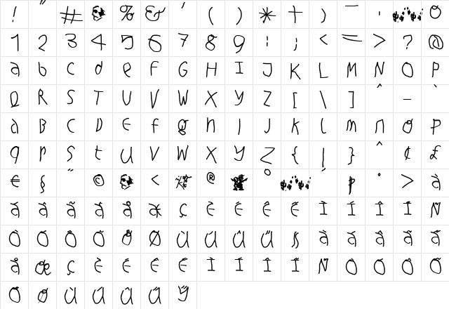 HingehudeltMedium Regular  glyph index
