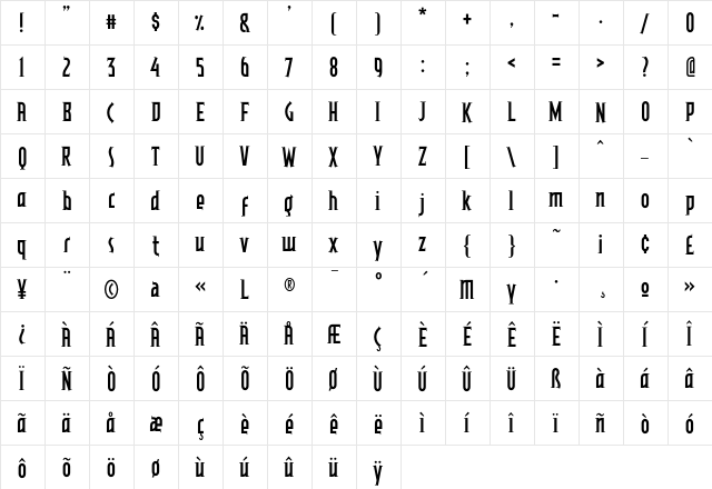 Konfactur One  glyph index