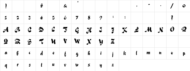 Pizazz Normal  glyph index
