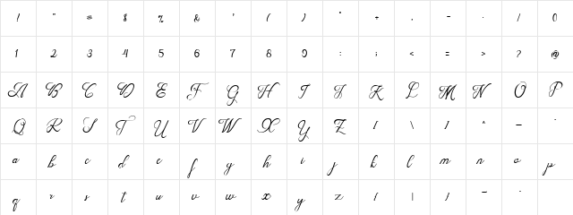 Wedding Script Regular  glyph index