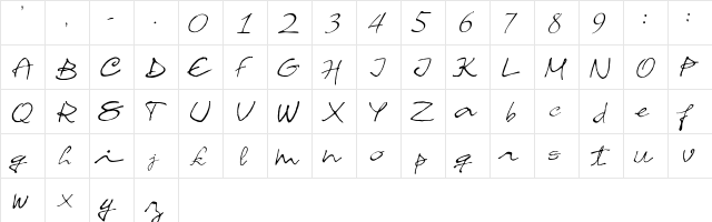 Chacross script Regular  glyph index
