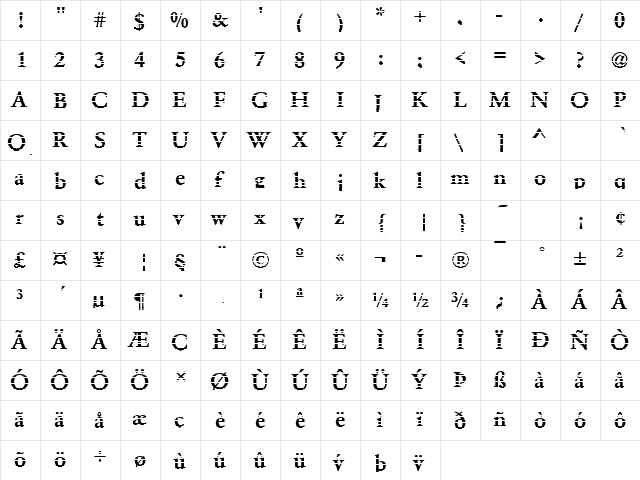 Garamond19 Becker Regular  glyph index