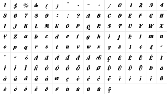 FlamencoInlineEF Regular  glyph index
