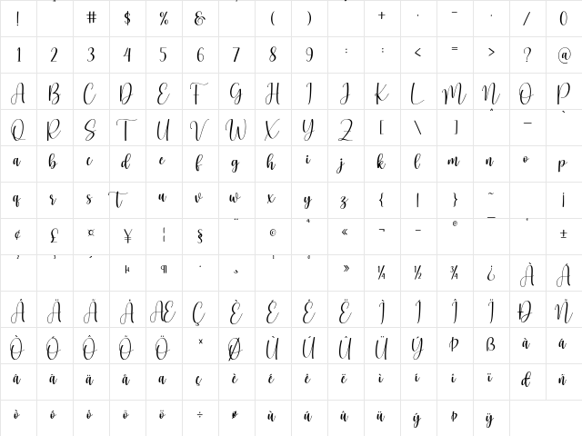 Suneater Regular  glyph index