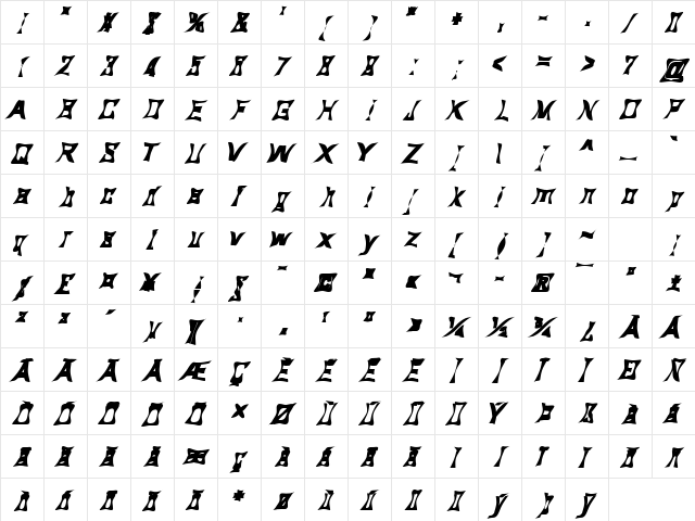 Mermaid Funky Regular  glyph index