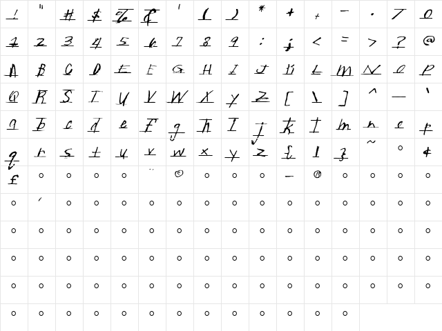 Writtenhouse Medium  glyph index