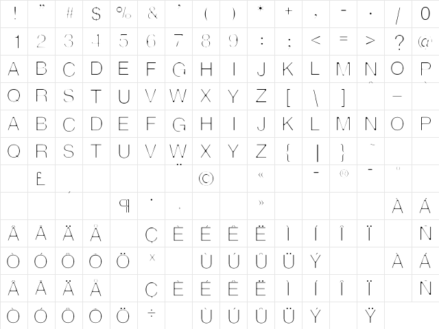 ThinMan Medium  glyph index