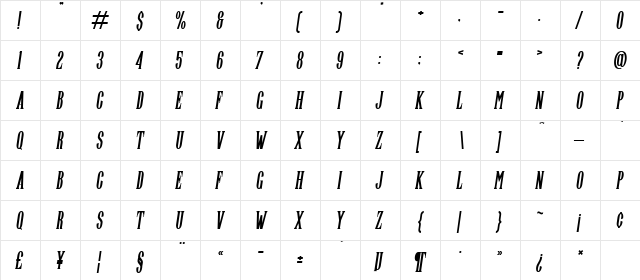 Highwind Italic  glyph index