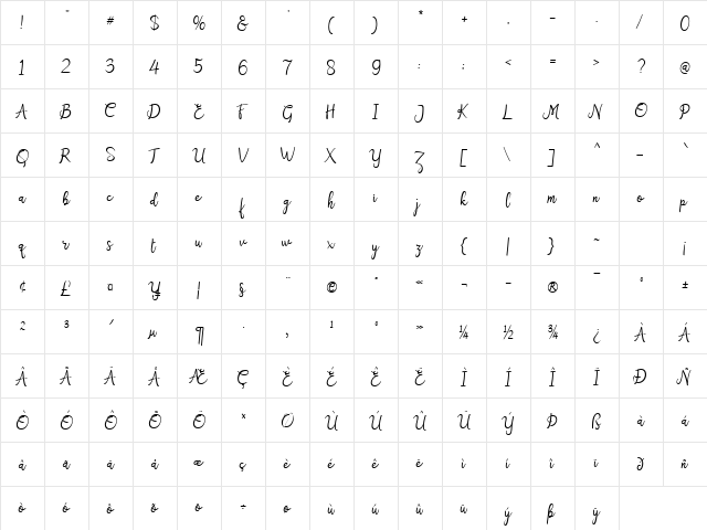 Bryan Letter Regular  glyph index