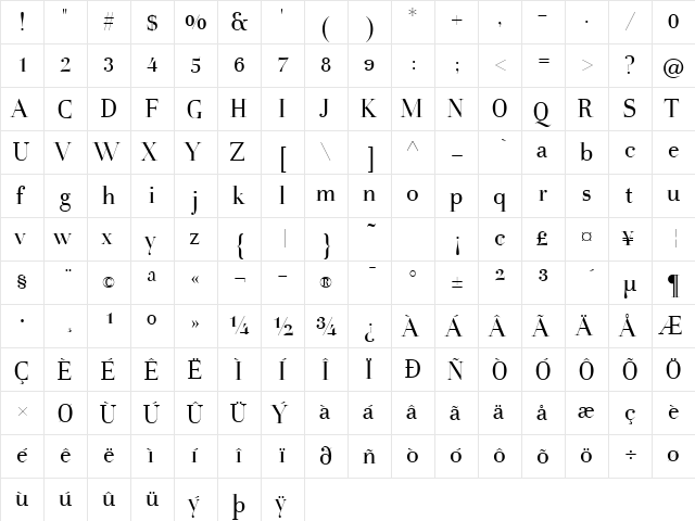 HolmenHeadlineTF-Regular Regular  glyph index