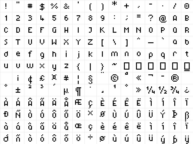 01Aquatix Regular  glyph index