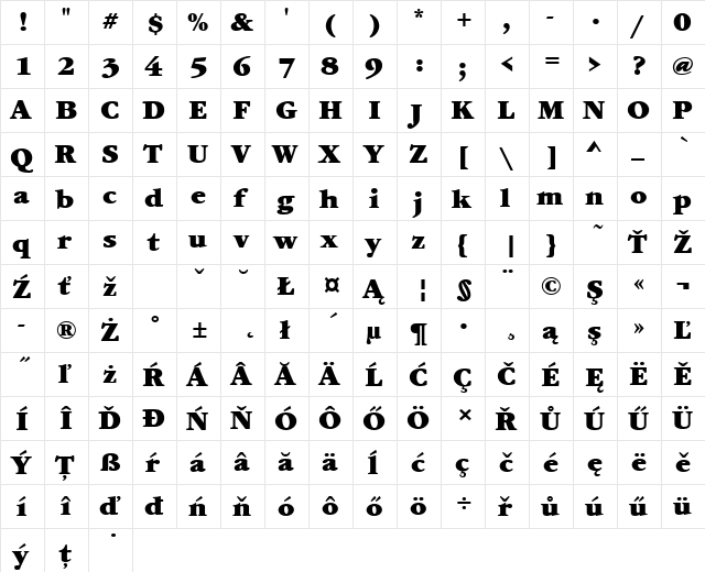 GaramondItcTEEUlt Regular  glyph index