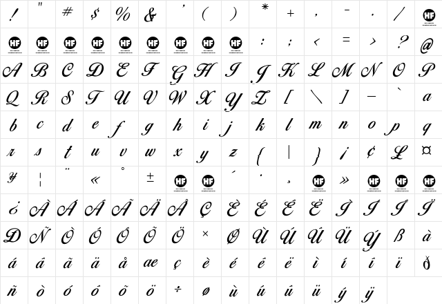 Birds of Paradise  Personal use Regular  glyph index