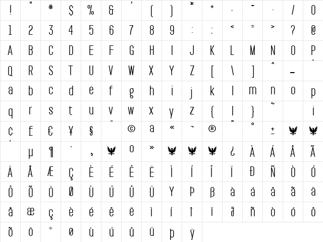 Pakt SemiBold  glyph index