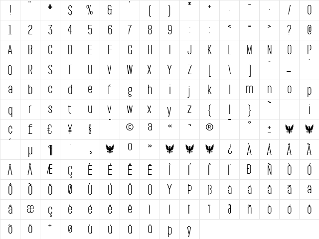 Pakt Regular  glyph index
