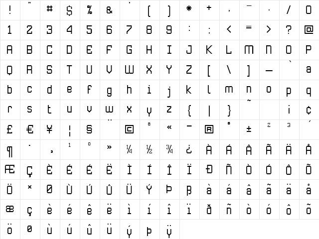 Submarine ExtraLight  glyph index