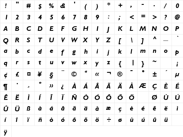 Gentle Sans Bold Italic  glyph index