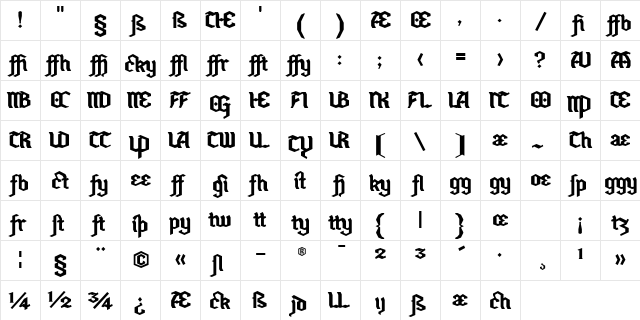 Hefeweizen AlternateLigaturesDTD  glyph index