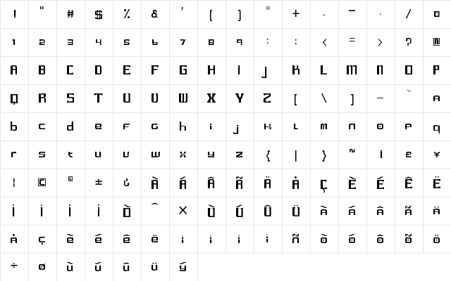 Meccano蘭01 Regular  glyph index