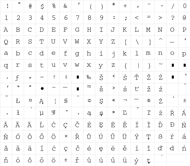 CourierEe Regular  glyph index