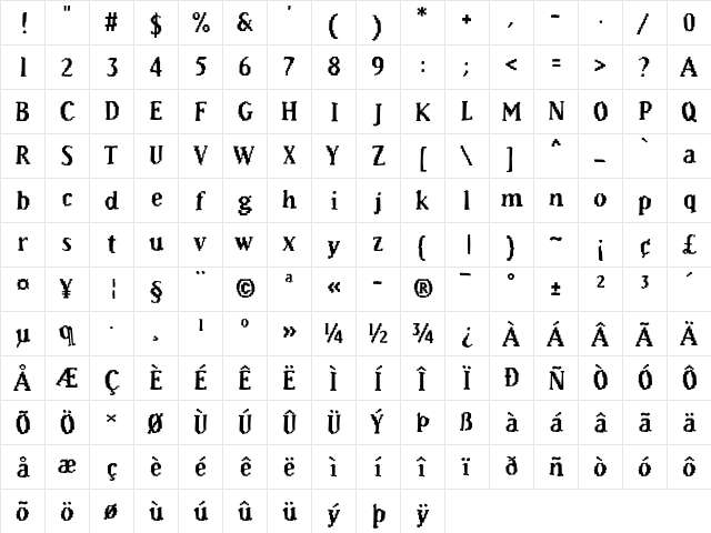 Murphy33 Black  glyph index