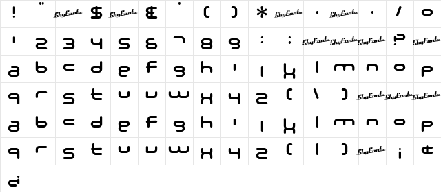 SF Technodelight NS Bold  glyph index