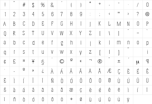 Helium-Serial-ExtraLight Regular  glyph index