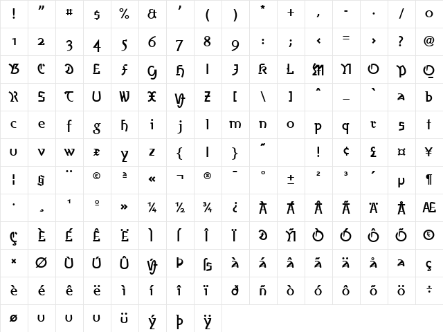 AmherstFraktur LT Std Bold Regular  glyph index