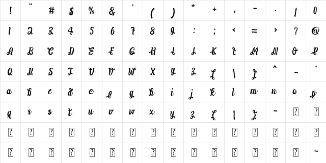 Rosaline Regular  glyph index