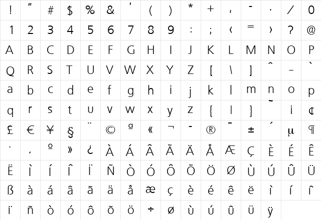 LarryBecker-Light Regular  glyph index